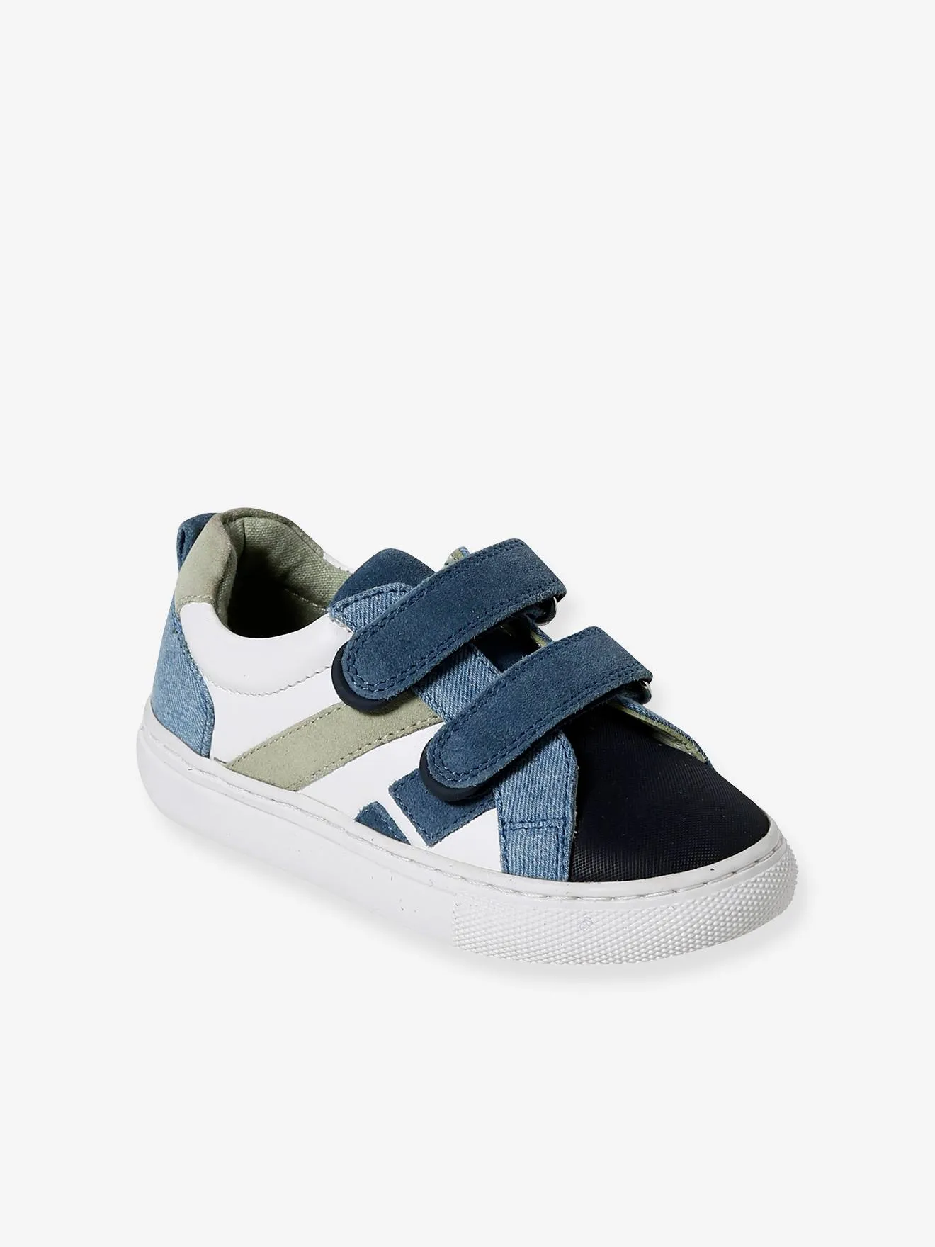 Leather Trainers with Hook-and-Loop Fasteners for Boys, Designed for Autonomy - navy blue