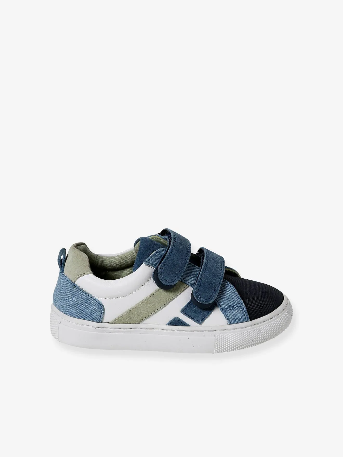 Leather Trainers with Hook-and-Loop Fasteners for Boys, Designed for Autonomy - navy blue