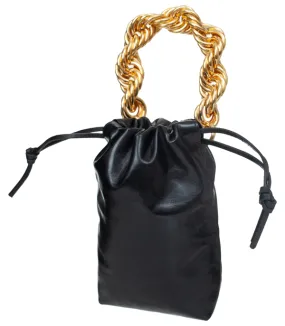 Leather with golden handle bag - Black