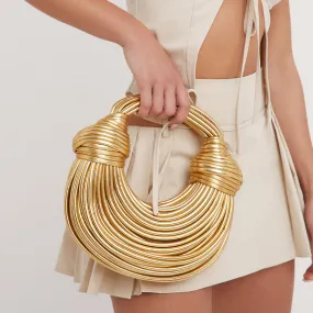Leif Knotted Detail Strappy Shoulder Bag In Gold Metallic Faux Leather