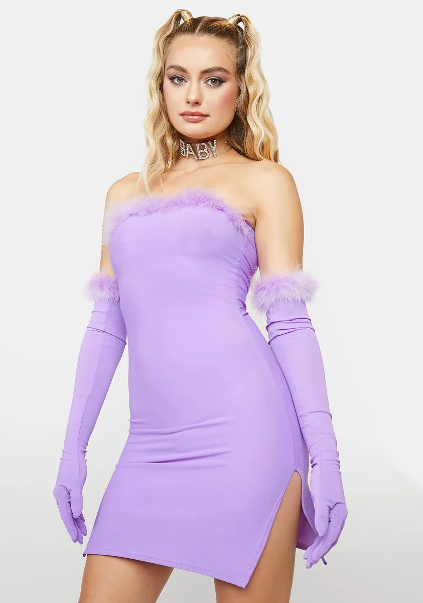 Lilac Fluffy 90's Mini Dress And Gloves Set-