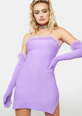 Lilac Fluffy 90's Mini Dress And Gloves Set-