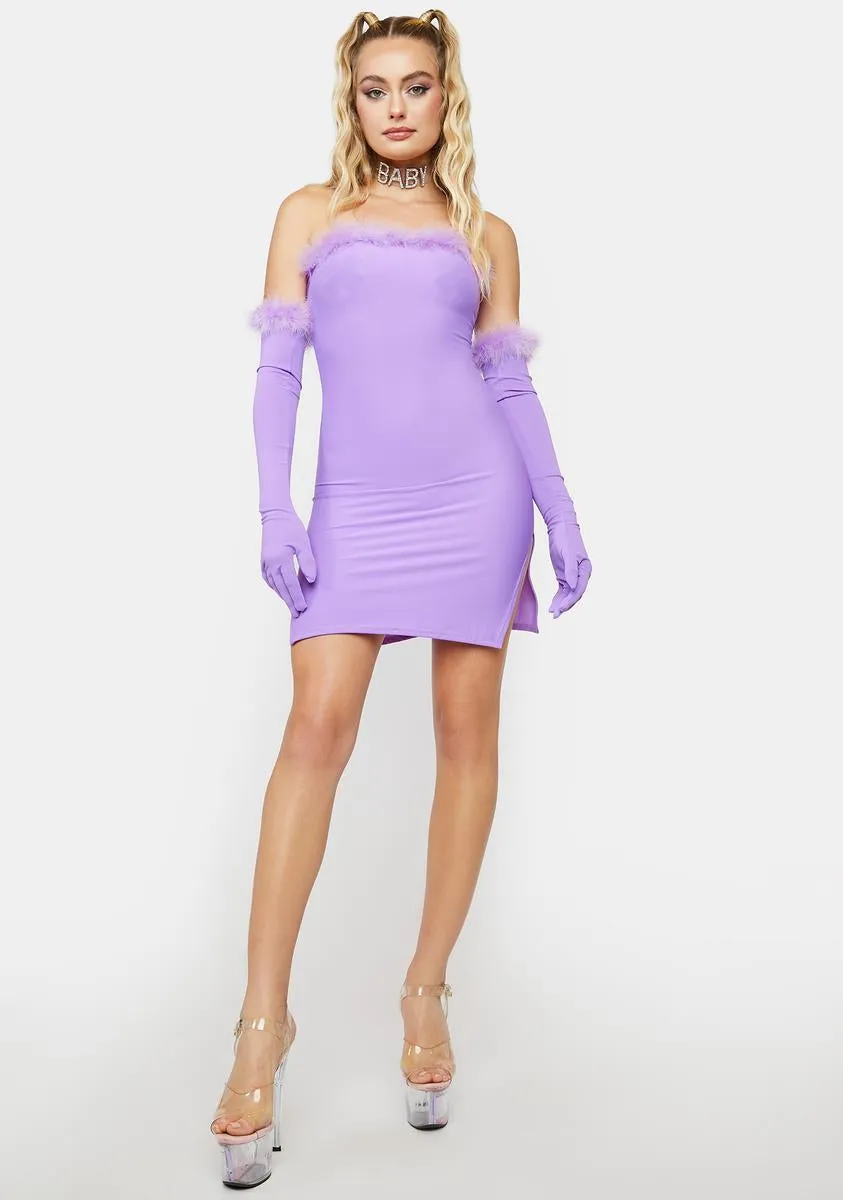 Lilac Fluffy 90's Mini Dress And Gloves Set-