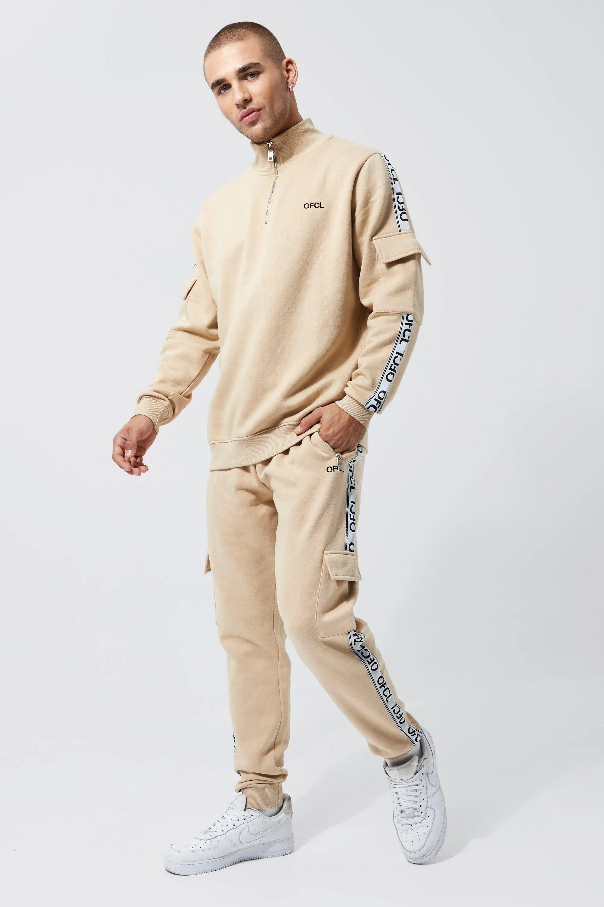 Limited Zip Funnel Neck Tape Tracksuit | boohooMAN UK