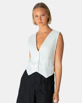 Linen Button Vest - White