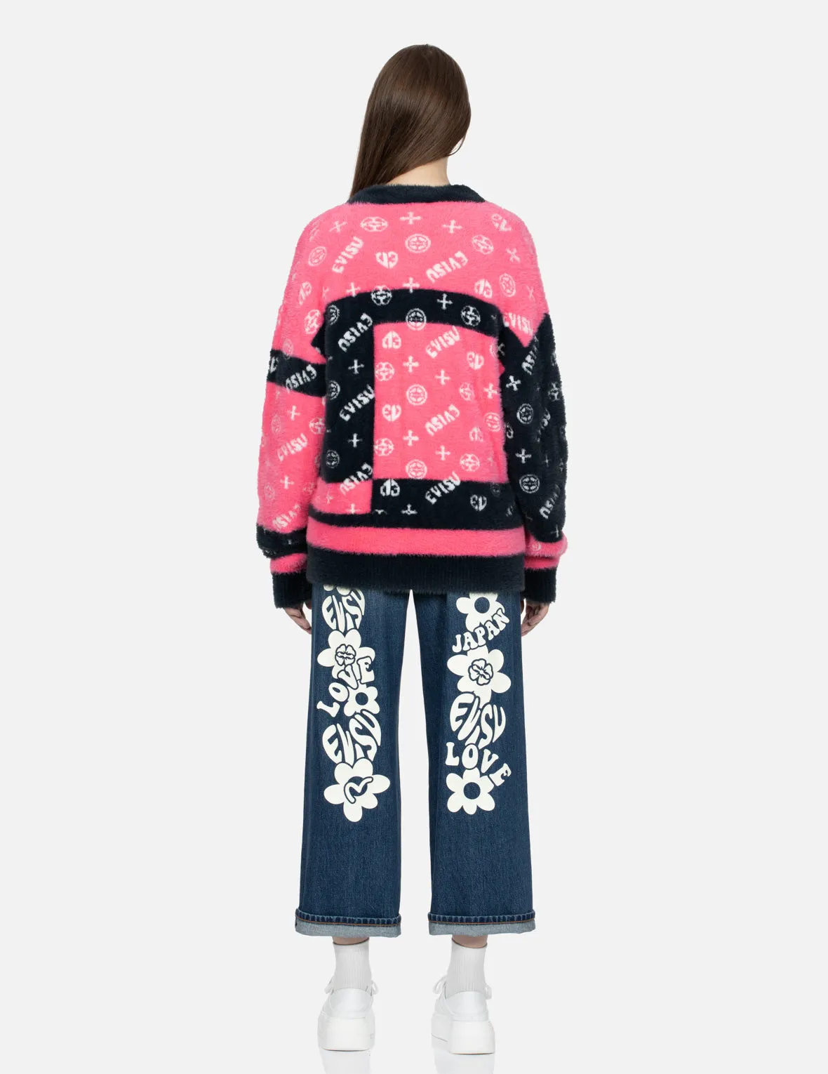 Logo and Kamon Panelled Jacquard Oversized Cardigan