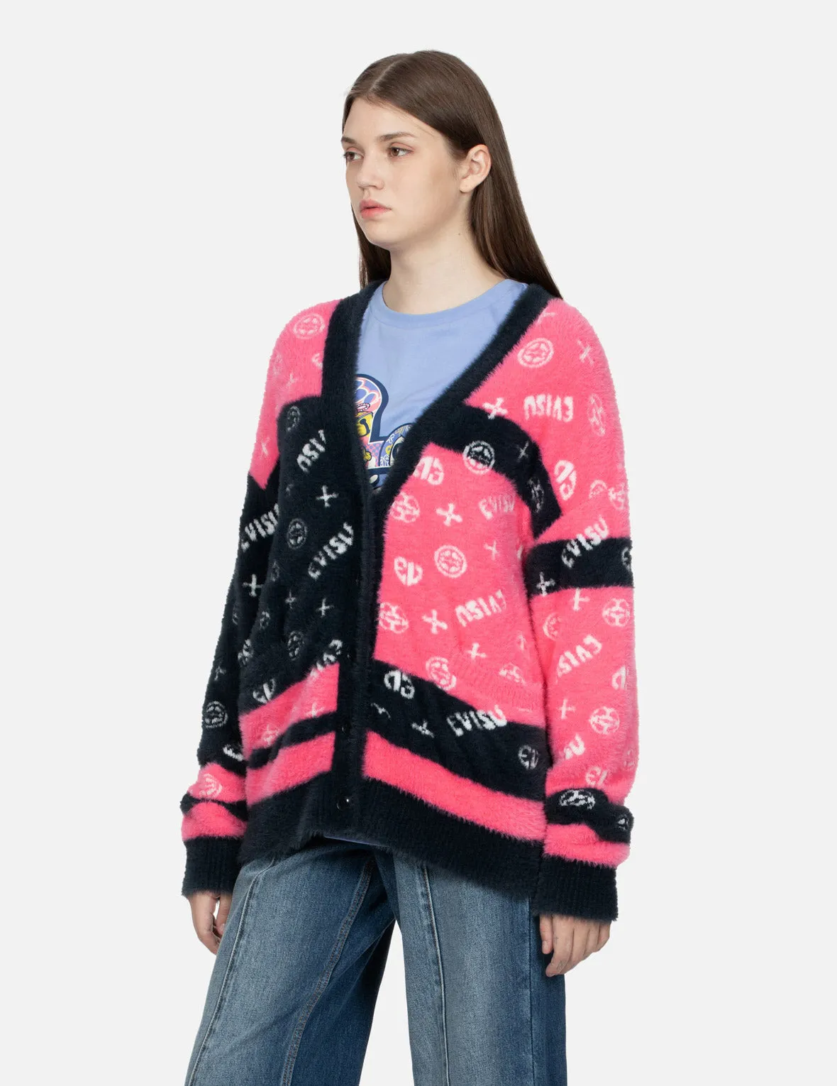 Logo and Kamon Panelled Jacquard Oversized Cardigan