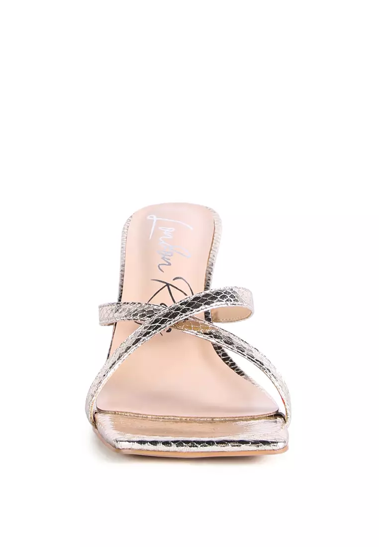 London Rag Gold Croc Cross Strap Slider Sandals