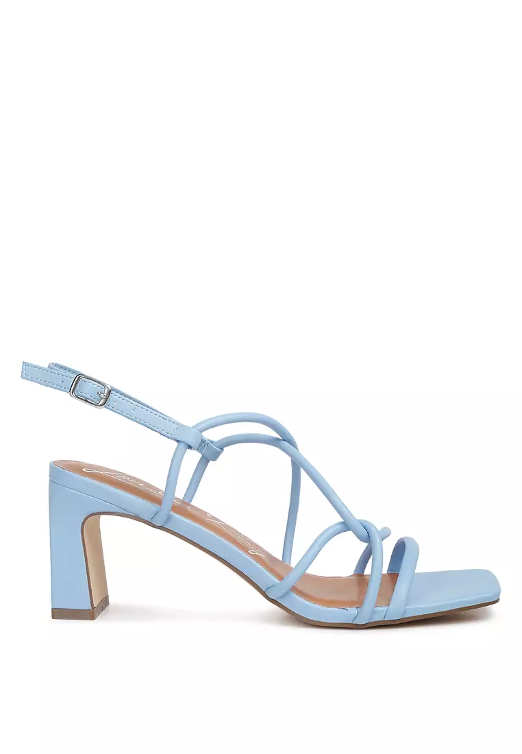 London Rag Knotted Straps Block Heeled Sandals in Light Blue