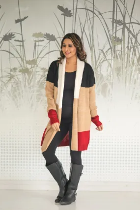 Long Color Block Maternity Cardigan