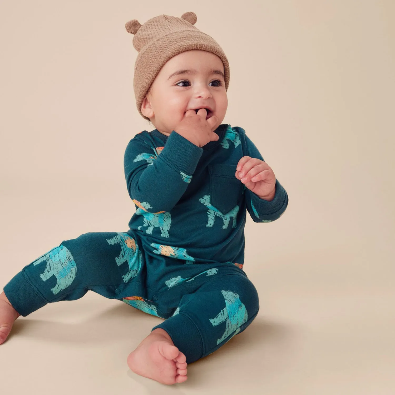 Long Sleeve Pocket Baby Romper - Degas Bears - FINAL SALE