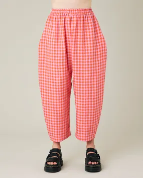 Longer Length Mabel Tomato & Pink Check Linen Trousers