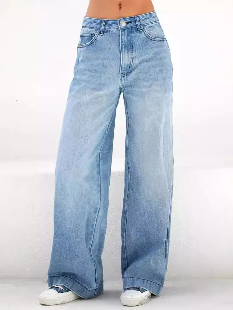 Loose Fit Jeans For Woman Wide Leg Casual Spring Straight Denim Pants 2025