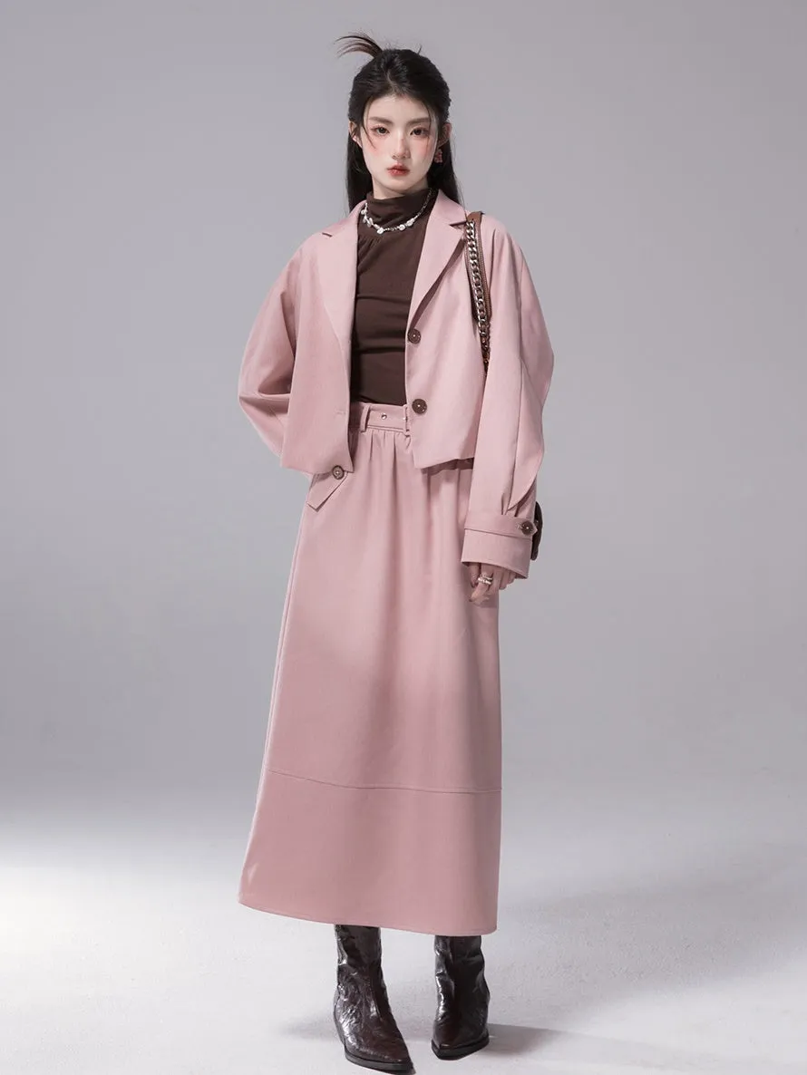 Loose Short Jacket ＆ A-Line Skirt Set-up