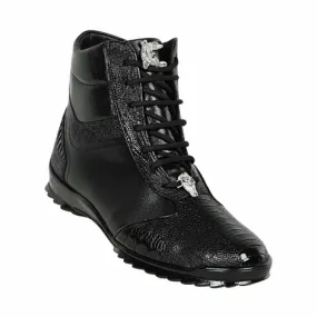 LOS ALTOS Genuine Ostrich Leg Black Casual Ankle Boot