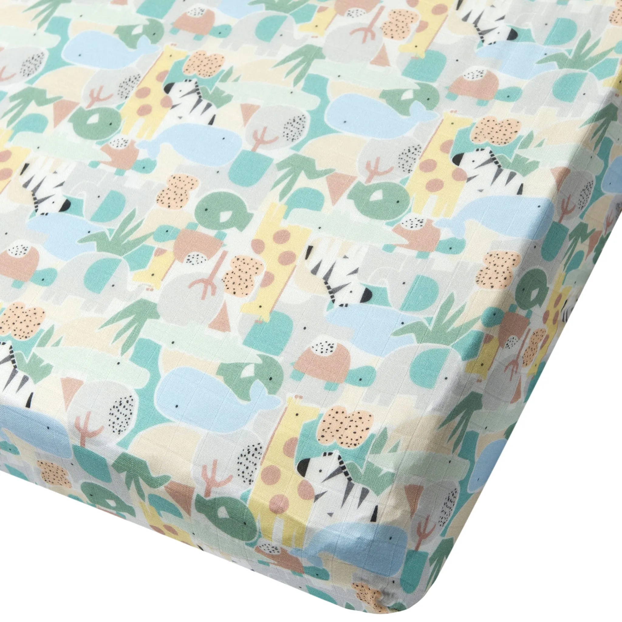 Loulou Lollipop Bamboo Muslin Fitted Crib Sheet - Animal Puzzle  - Clement