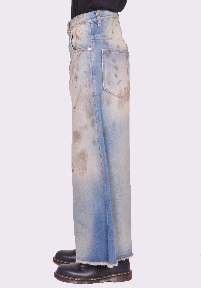 LU'U DAN MP052D WD WIDE CROPPED JEANS STAINED BLUE (New Season FW24)