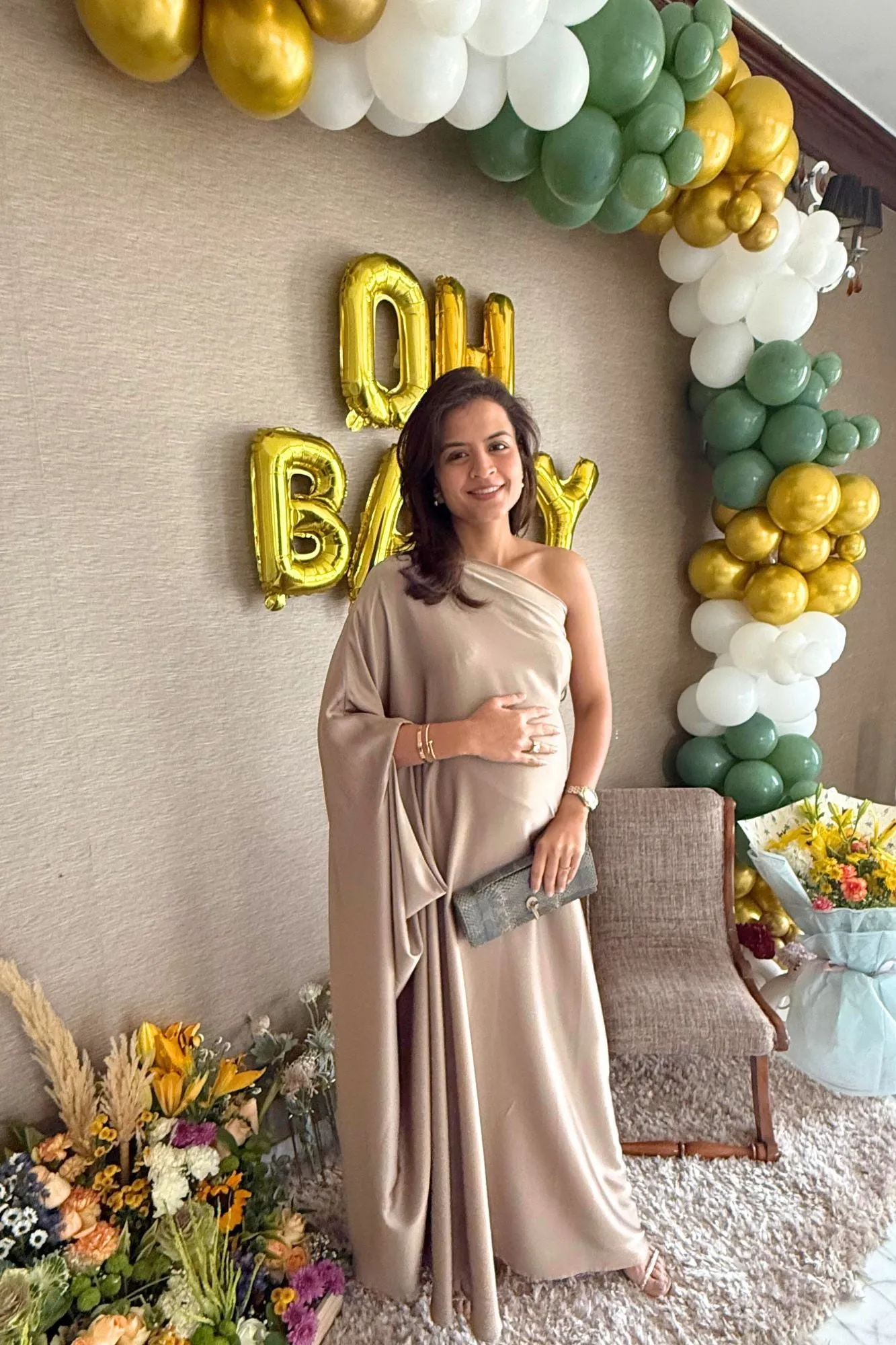 Luxe Golden Glow Satin Maternity Gown