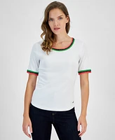 Macy's Nautica Jeans Women's Cotton Crochet-Trim Short-Sleeve T-Shirt