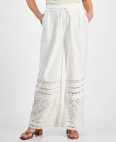 Macy's Style & Co Petite Crochet Wide-Leg Pull-On Cotton Pants, Created for Macy's