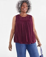 Macy's Style & Co Plus Sleeveless Embroidered Mesh Tank Top, Created for Macy's