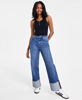 Macy's Tinseltown Juniors' Cotton High-Rise Wide-Leg Cuffed Jeans