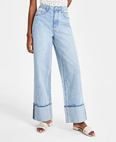 Macy's Tinseltown Juniors' Cotton High-Rise Wide-Leg Cuffed Jeans