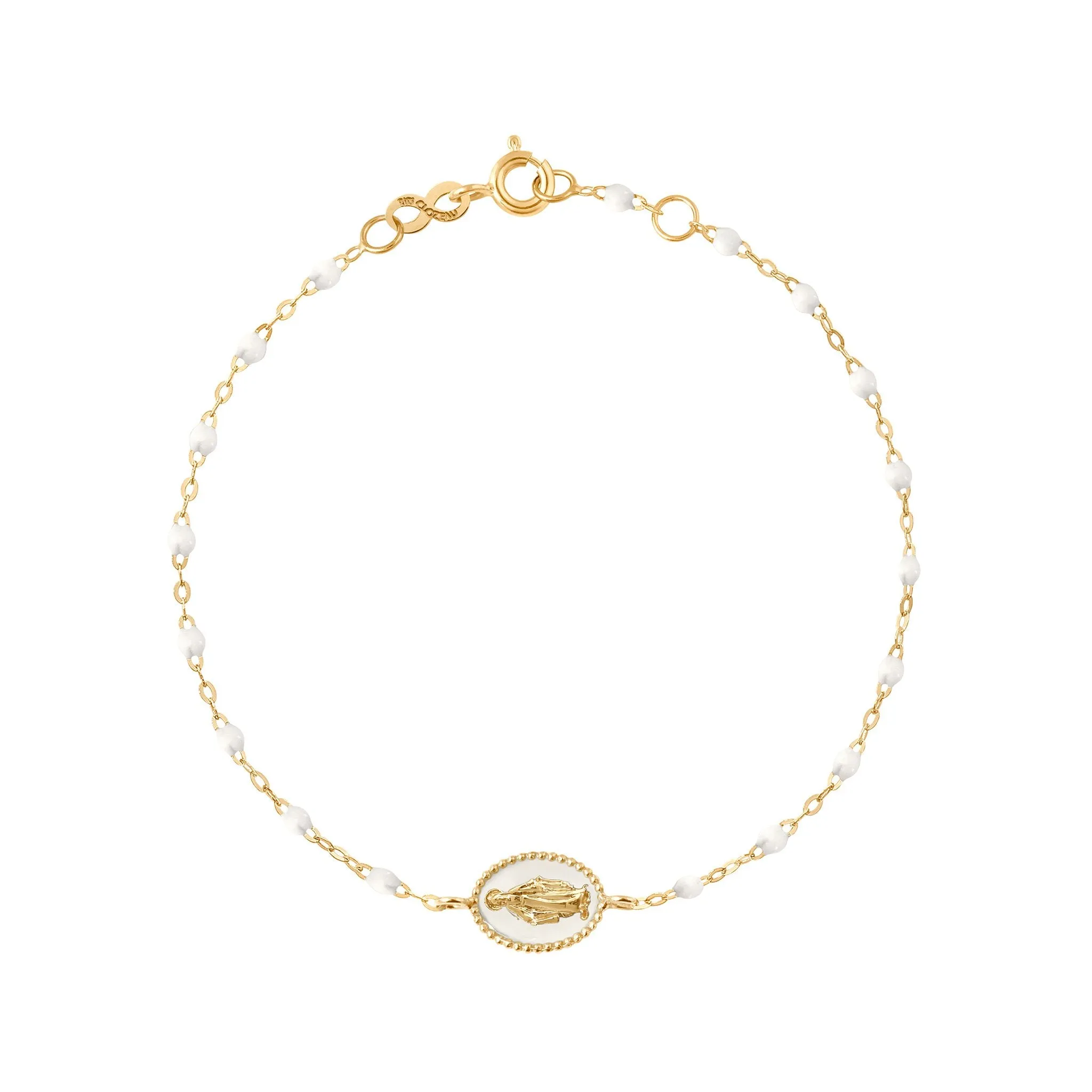 Madone resin charm Classic Gigi White bracelet, Yellow Gold, 6.7