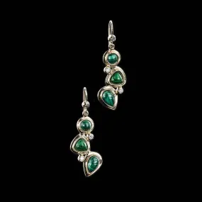 Malachite & Diamond 18K Gold Drop Earrings, Mosaic 3 Stone