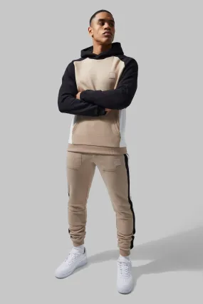 Man Active Colour Block Hooded Tracksuit | boohooMAN UK