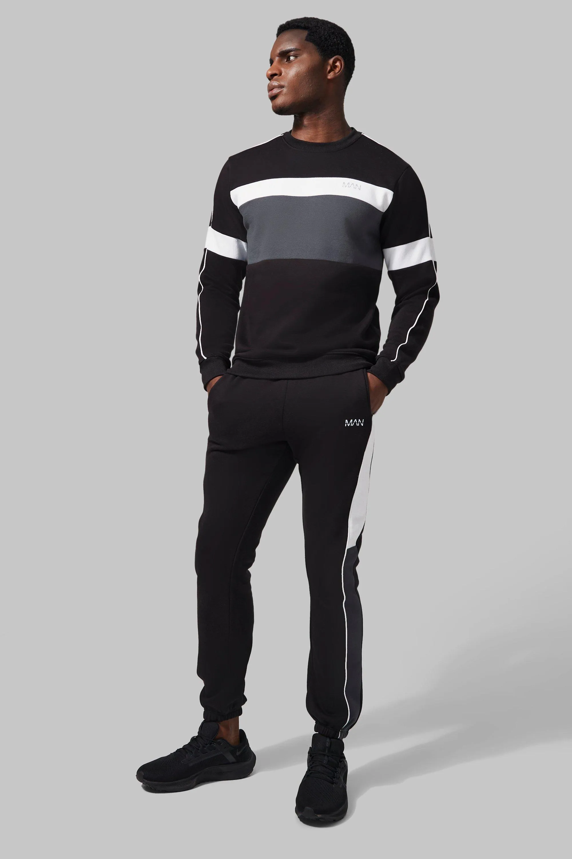 Man Active Colour Block Sweatshirt Tracksuit | boohooMAN UK