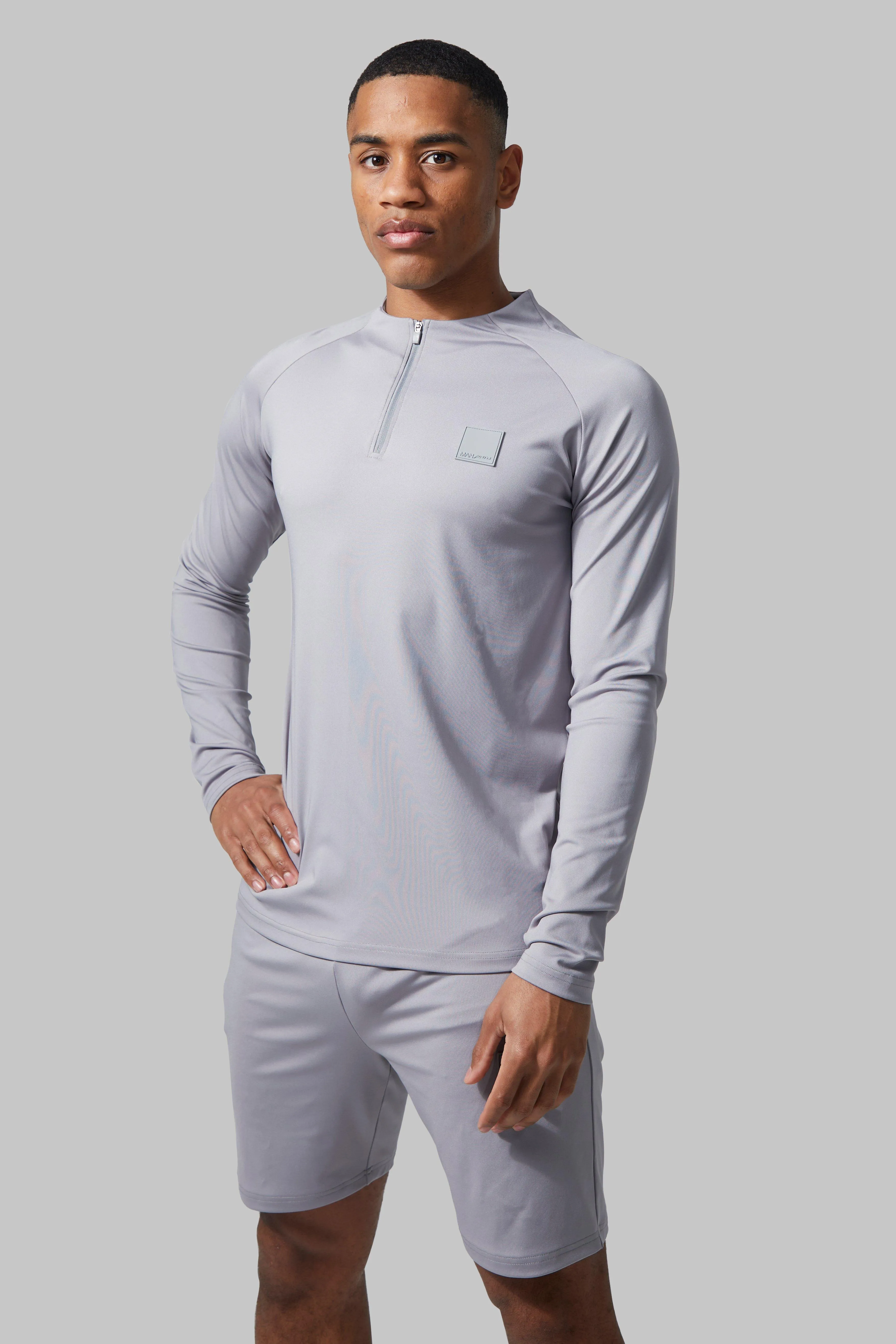 Man Active Crew Neck 1/4 Zip Short Tracksuit | boohooMAN UK