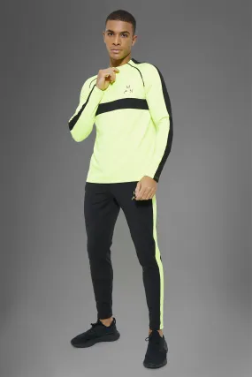 Man Active Gym Neon Detail 1/4 Zip Tracksuit | boohooMAN UK