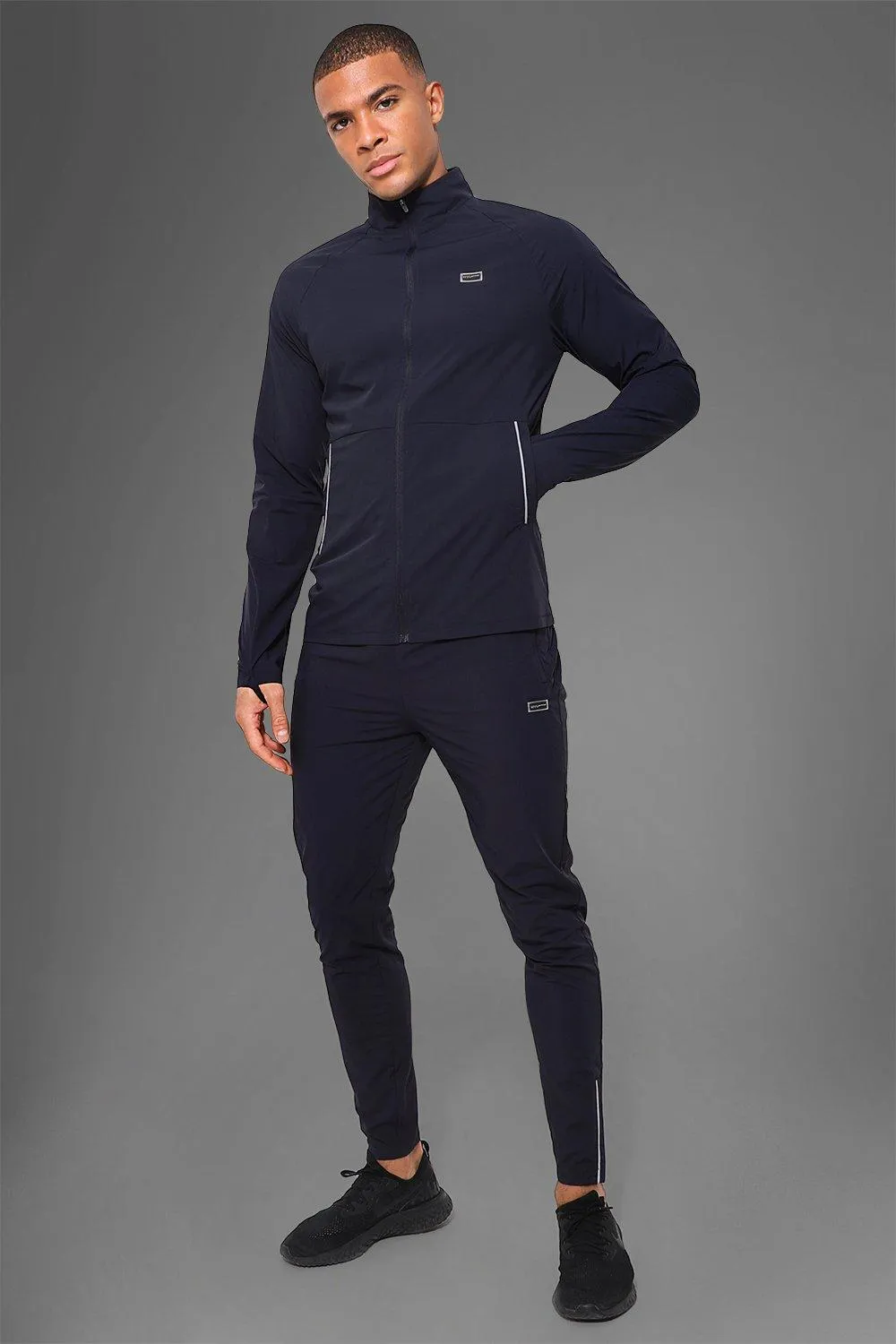 Man Active Gym Nylon Funnel Neck Tracksuit | boohooMAN UK