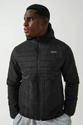Man Active Split Quilted Zip Through Hoodie | boohooMAN UK