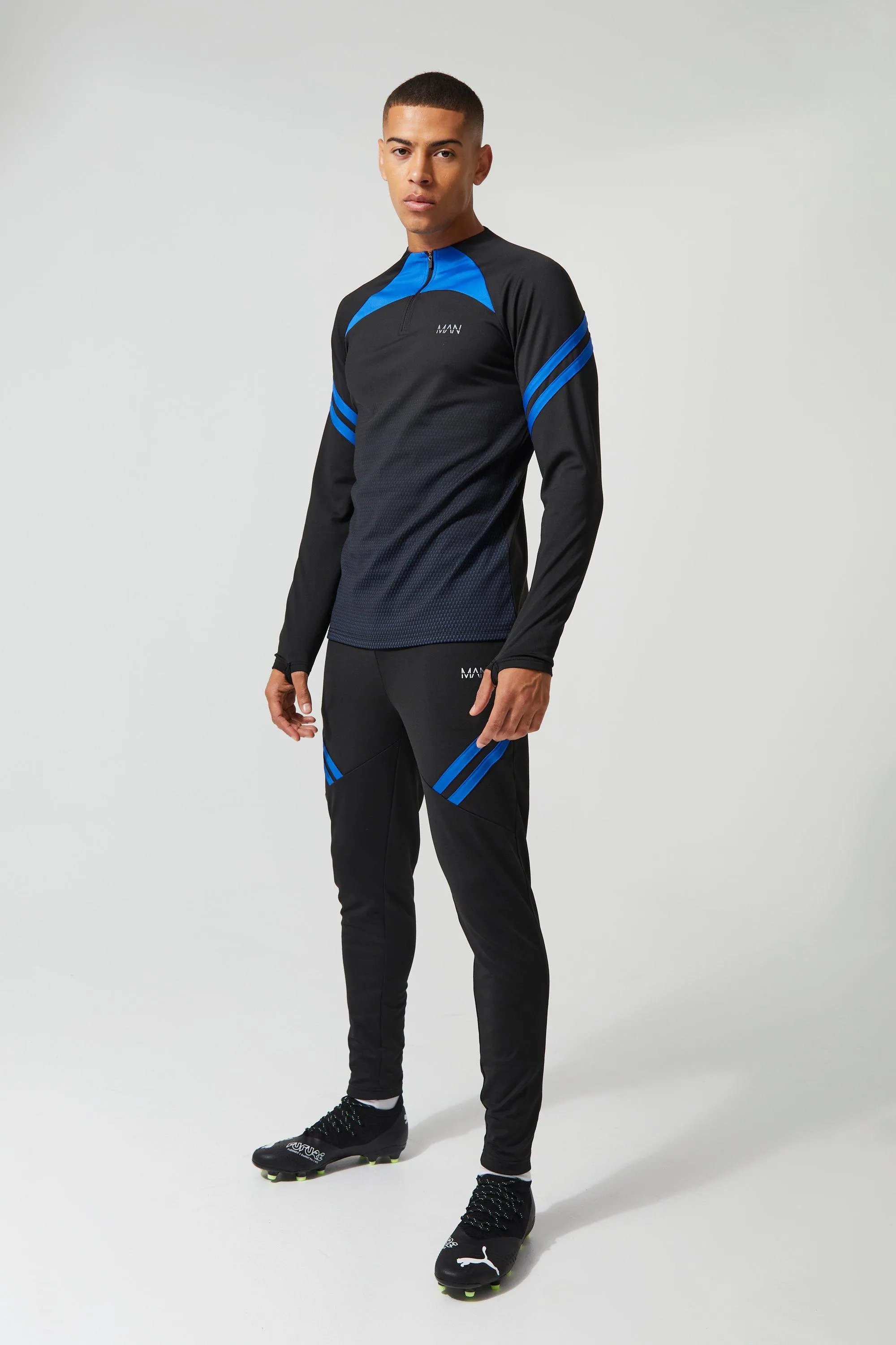 Man Active Training Ombre Crew Zip Tracksuit | boohooMAN UK