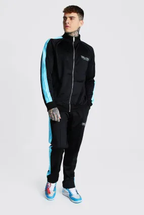 Man Funnel Neck Tricot Tape Tracksuit | boohooMAN UK