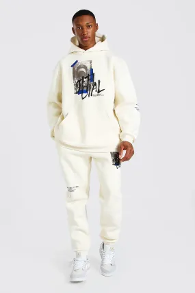 Man Graffiti Photo Print Hooded Tracksuit | boohooMAN UK