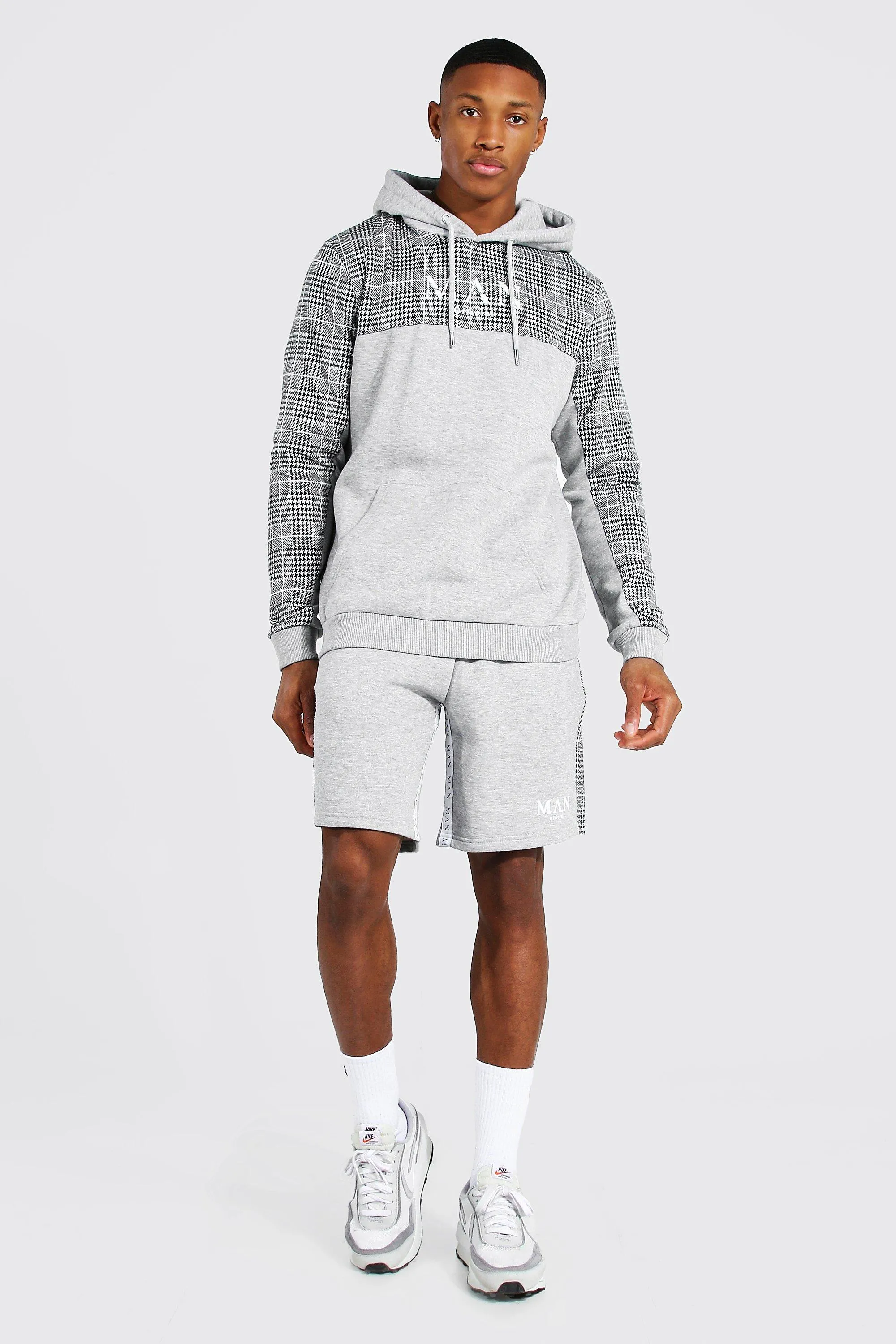 Man Roman Tape Jacquard Short Tracksuit | boohooMAN UK