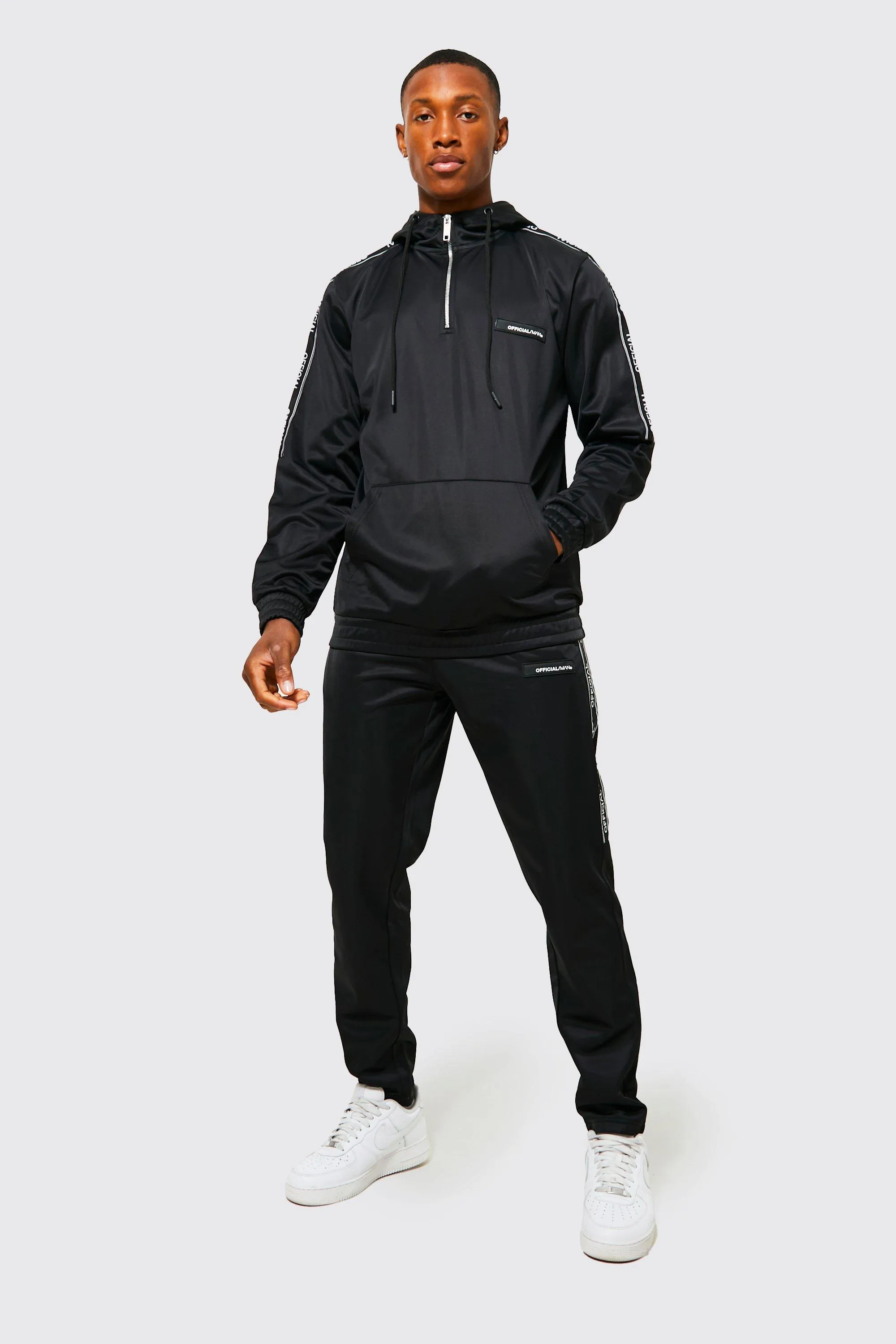 Man Tape Poly Zip Hooded Tracksuit | boohooMAN UK