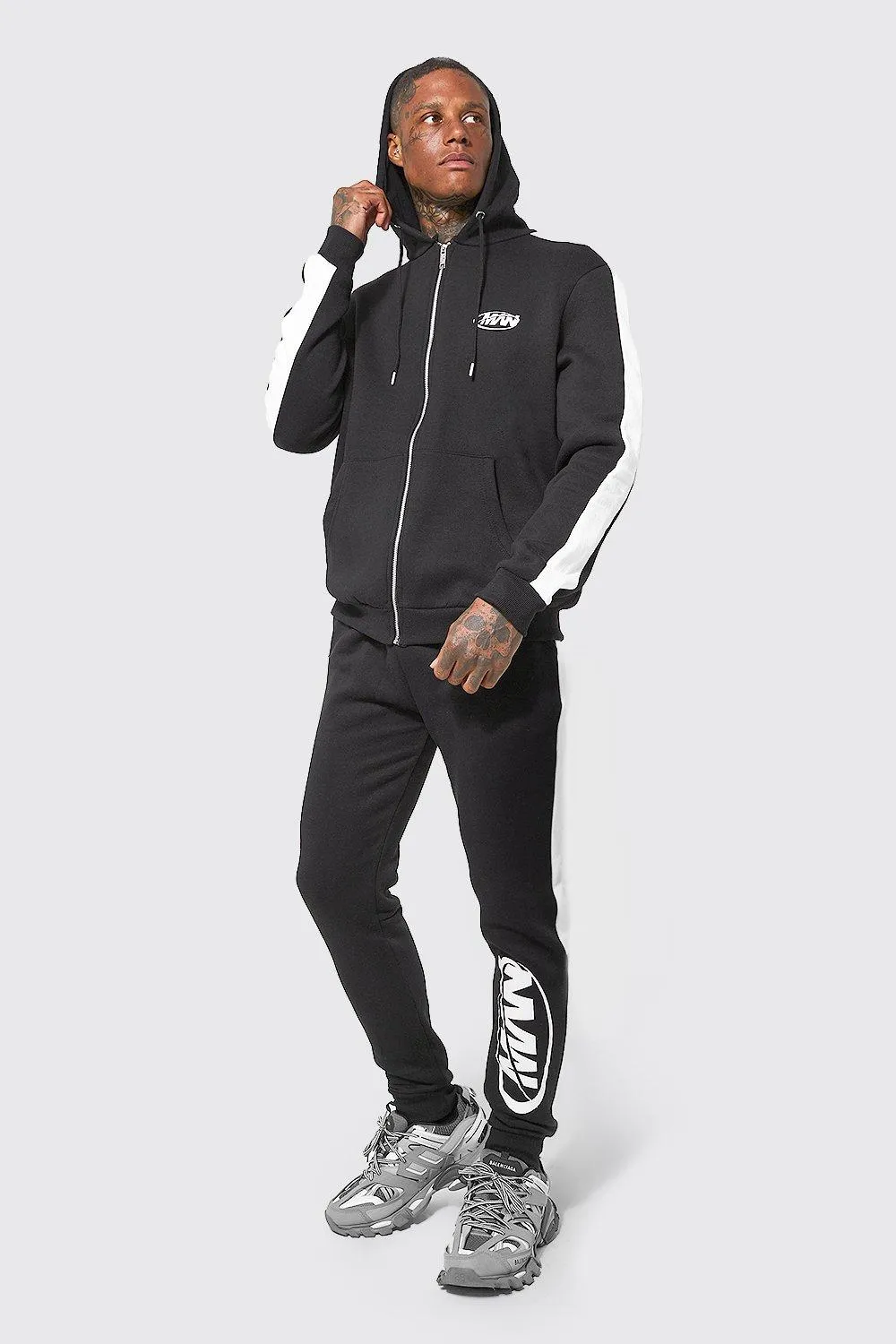 Man Zip Hooded Tracksuit With Panels | boohooMAN UK