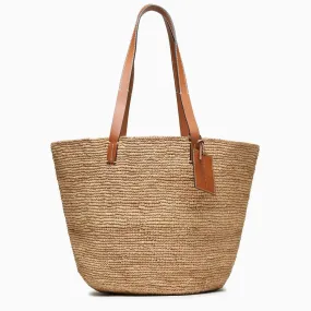 Manebí    Manebí Brown Basket Bag In Raffia And Leather