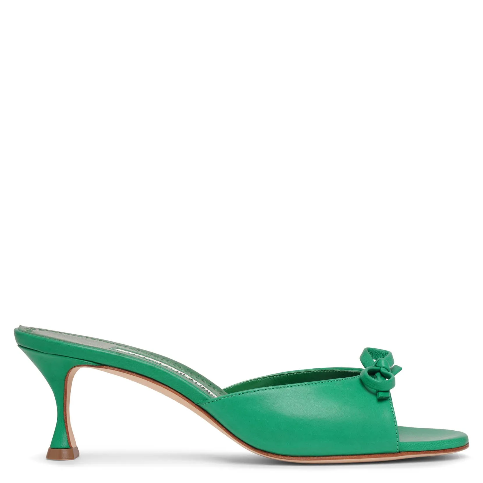 Manolo Blahnik Pertinanu 50 green leather mules