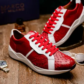 Marco Di Milano Lyon II Red/White Ostrich and Calfskin Sneakers