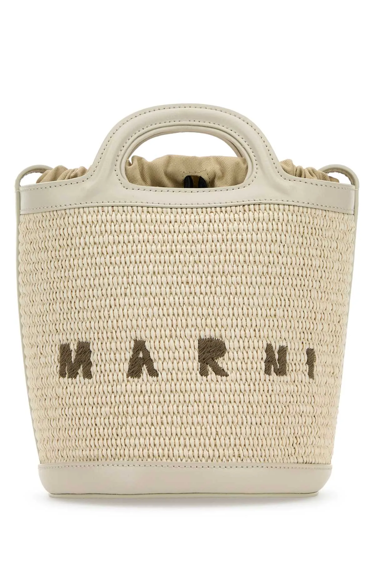 Marni Ivory Leather And Raffia Tropicalia Bucket Bag