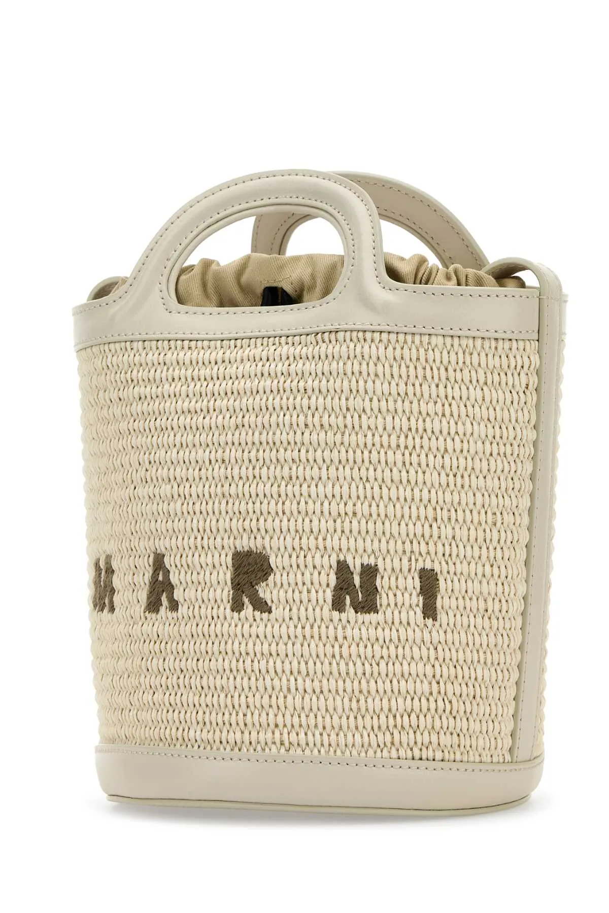 Marni Ivory Leather And Raffia Tropicalia Bucket Bag