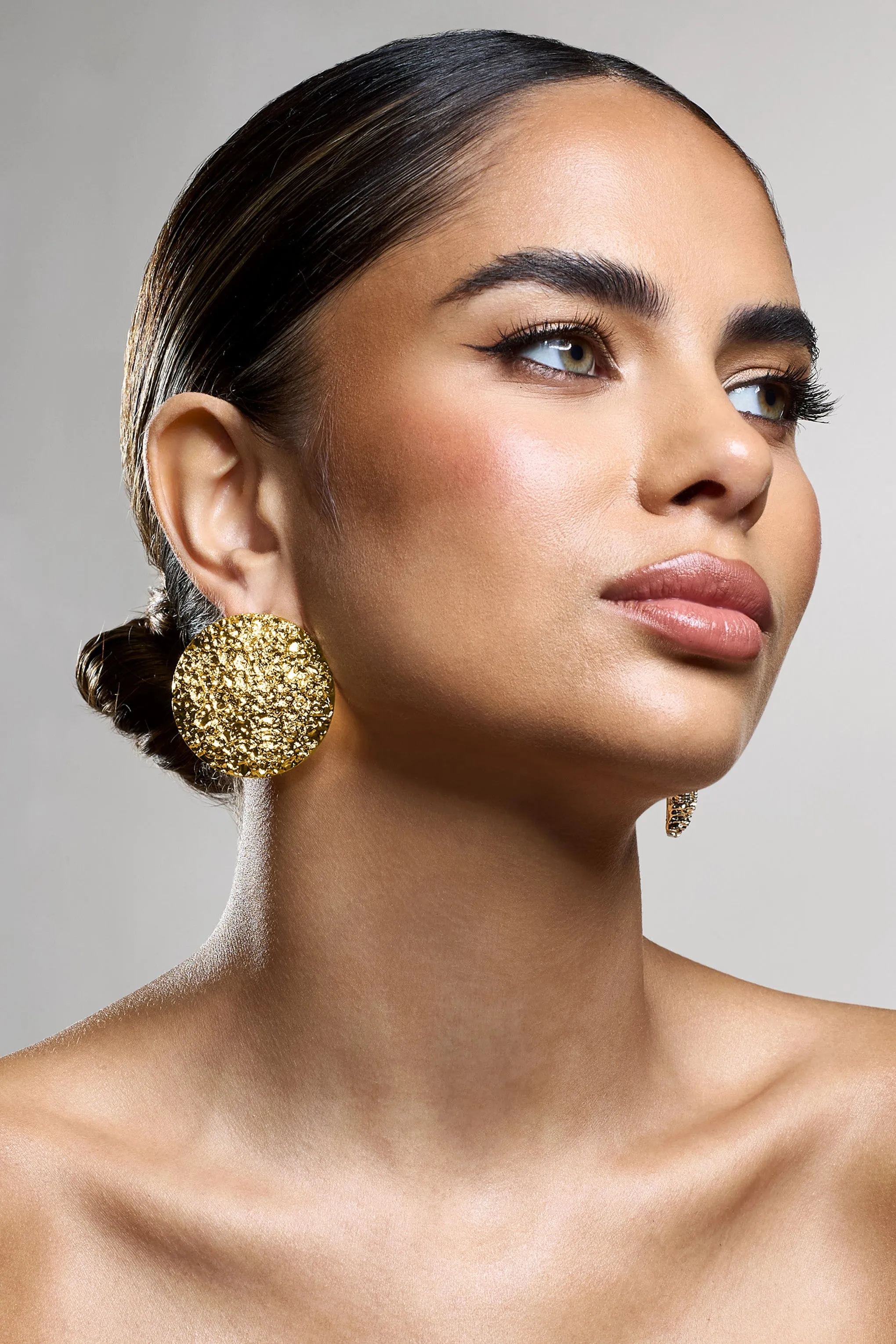 Mars | Gold Textured Statement Disc Earrings