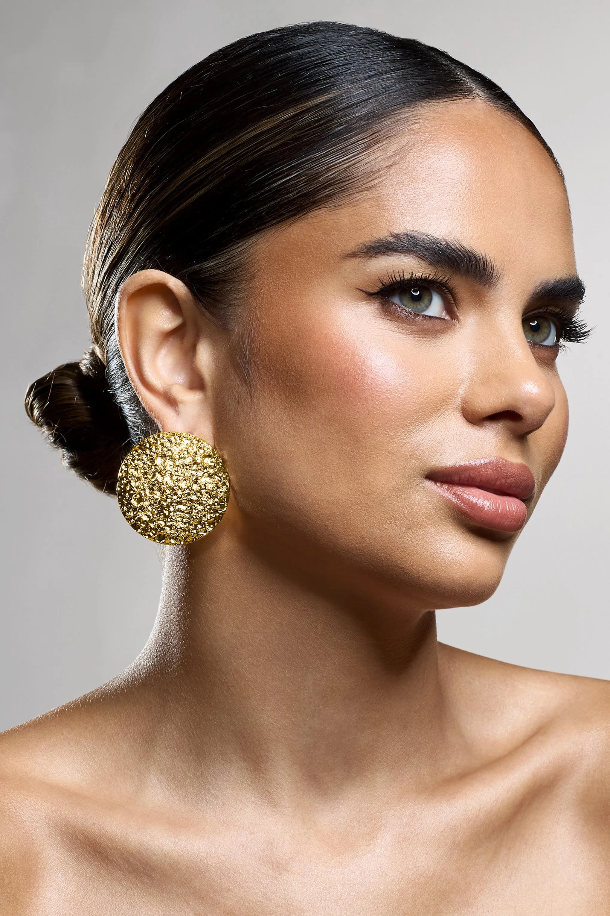 Mars | Gold Textured Statement Disc Earrings