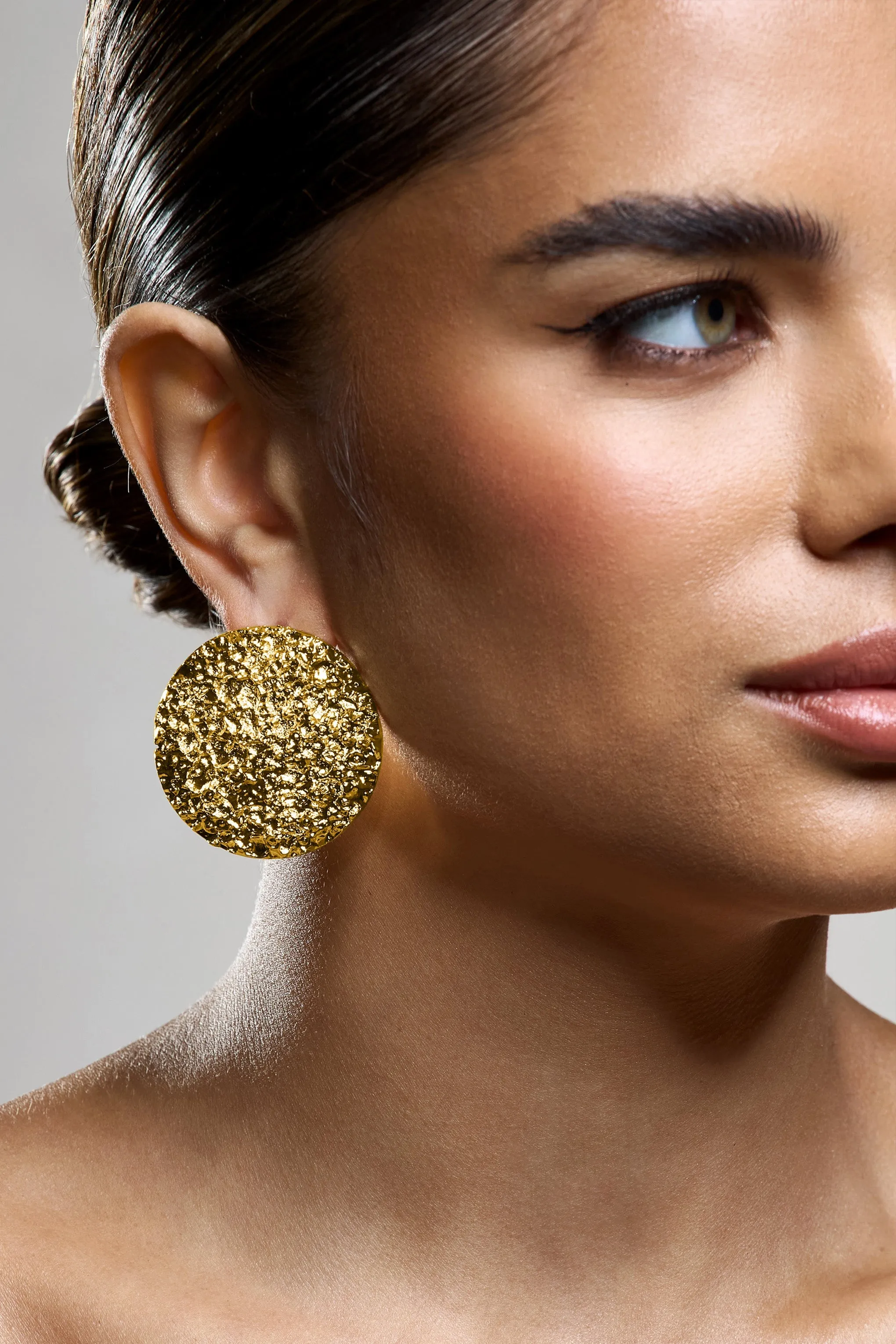 Mars | Gold Textured Statement Disc Earrings