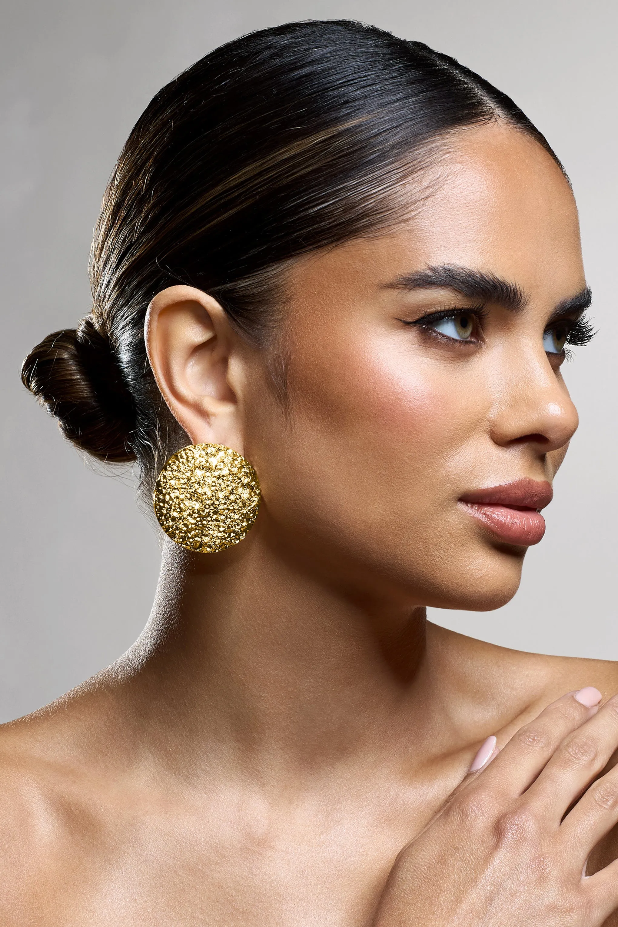 Mars | Gold Textured Statement Disc Earrings